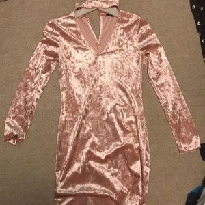 Pink velvet long sleeve dress